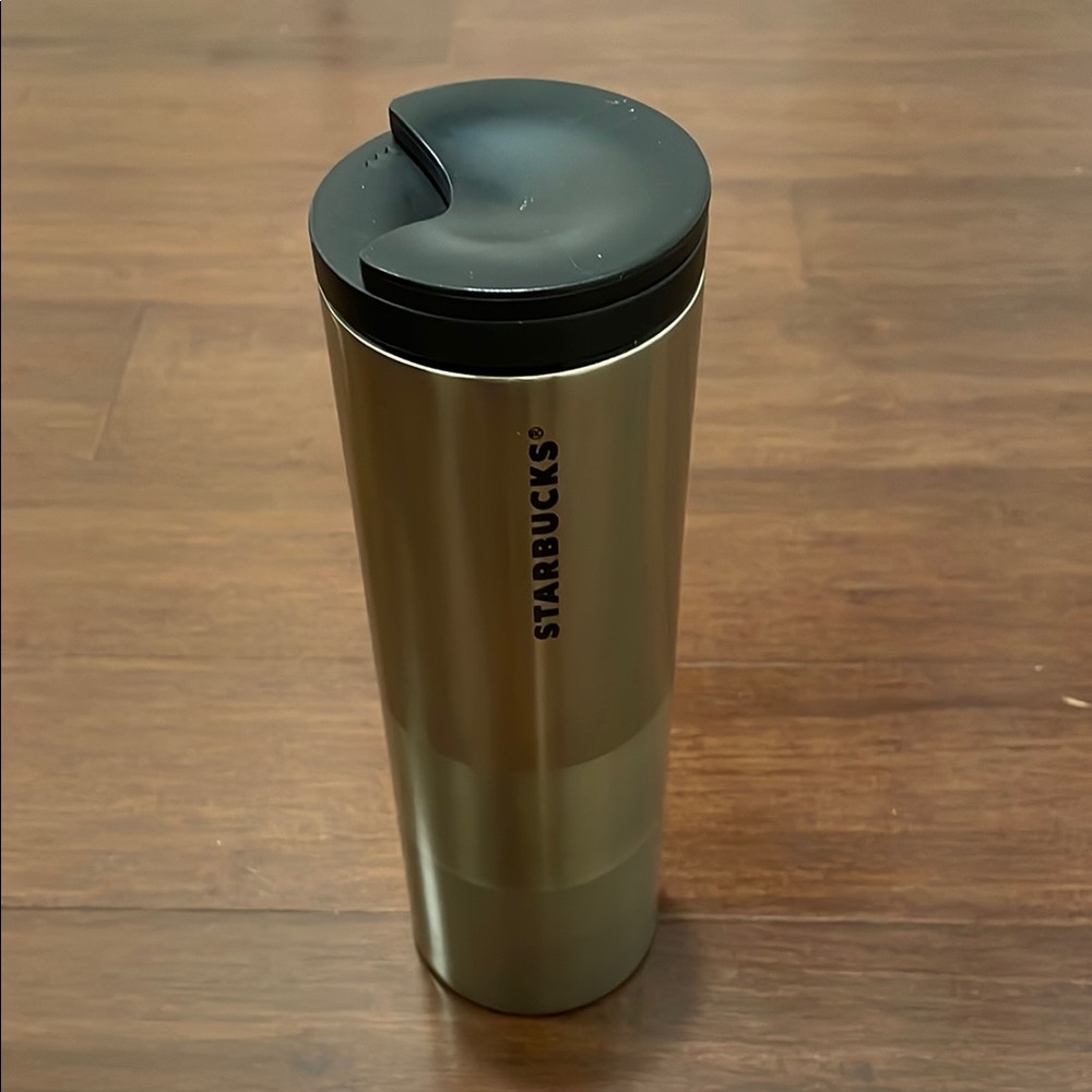Starbucks Gold Line Color Block Troy Skinny Stainless Steel Coffee Tumbler.